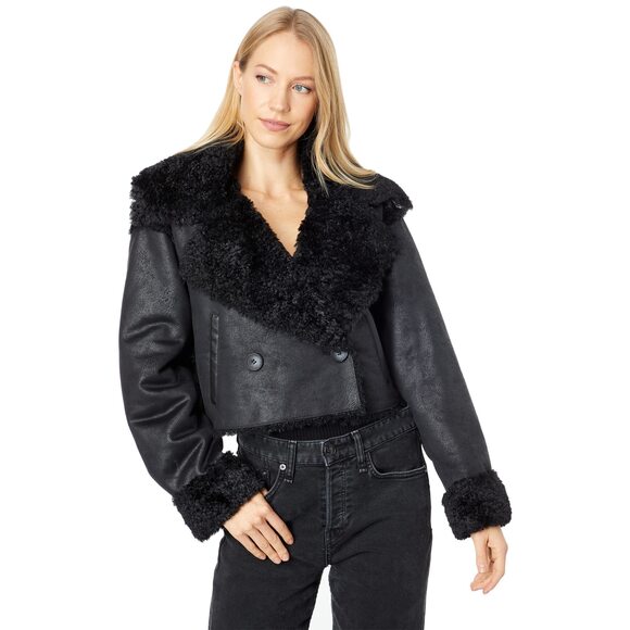 NVLT Faux Shearling Short Reversible Coat Black XS